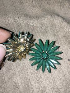 Green Stone Studded Flower Earrings