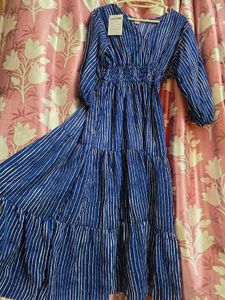 Blue Striped Tiered Maxi Dress