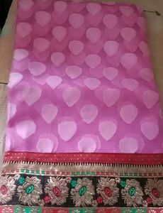 Cotton Net Saree Pink Colour With Blouse