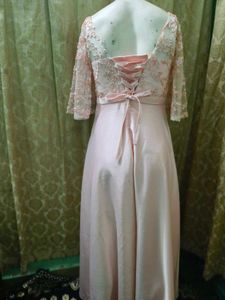 Elegant Pink Lace Sleeve Gown