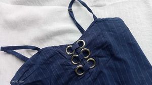 Blue Pinstripe Peplum Tank Top