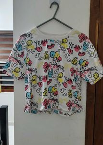 Cute White Tshirt With Multicolour Print