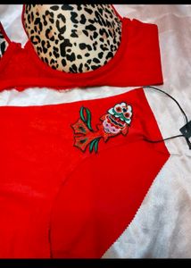 Red &amp; Leopard Print Lingerie Set