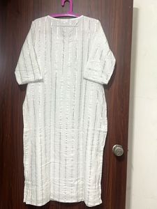 Ethnic Shiny White Straight Kurta