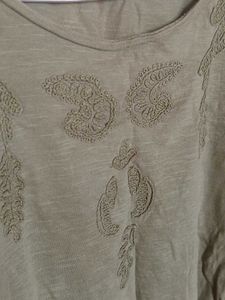 Olive Green Top With Embroidery M Size