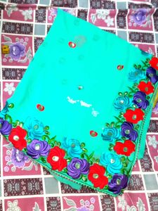 Elegant Turquoise Floral Saree