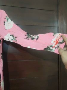 Cotton Pink Floral Wrap Dress