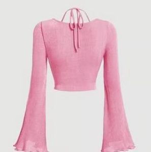 Pink Long Sleeve Halter Top
