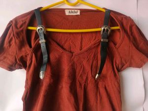 Y2K grunge vintage buckle strap brown crop top