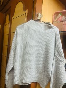 Grey Button Detail Knit Sweater