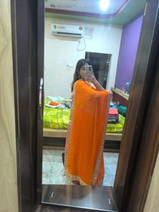 Elegant striped Orange Saree