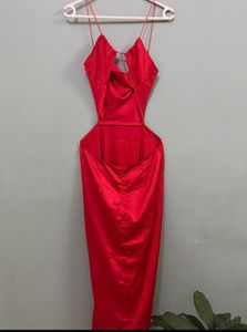 Red Satin Cutout Maxi Dress
