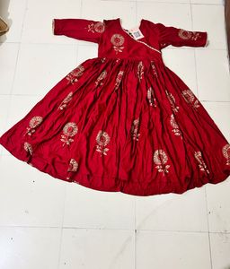 Maroon Floral Print Anarkali Dress