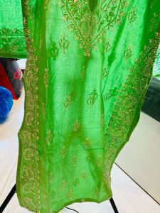 Green Lucknow Chikankari Embroidered Kurta