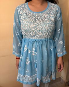 Blue Embroidered Tunic Top