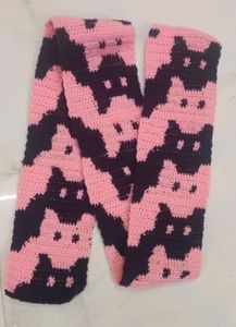 Pink & Black Crochet Cat Scarf