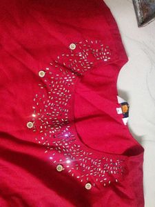 Red Embellished Kurta Set