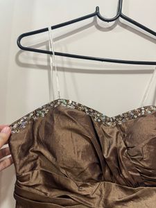 Brown Sequin Strapless Dress