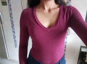 Burgundy Long Sleeve V-Neck Bodysuit Top