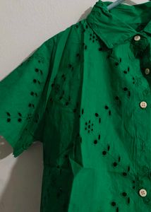 Green Casual  Funky Embroidered Top