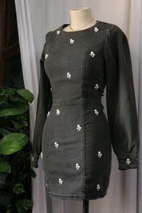 H&amp;M Gray Embellished Denim Mini Dress