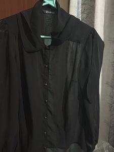 Elegant Black Tie-Neck Blouse