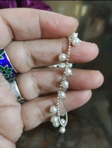 Pure Silver Payel|Pair Of Anklet|Faux Pearl