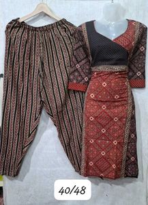 Ajrakh Cotton Kurti And Pant Set