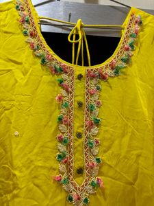 Festive Yellow Organza Kurta N Pants