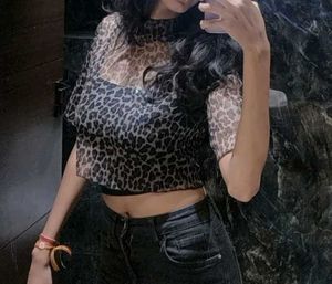women Leopard Print Sheer Top