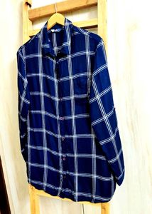 Blue Plaid Flannel Shirt Size-44