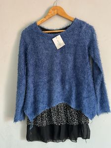 Blue Fuzzy Knit Top Korean