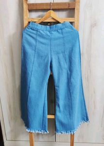 Denim Flare Pants with Frayed Hem waist -28