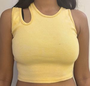 Yellow Cutout Ribbed Crop Top