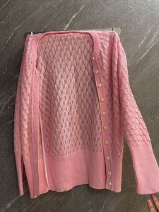 Pink Knit Cardigan Sweater