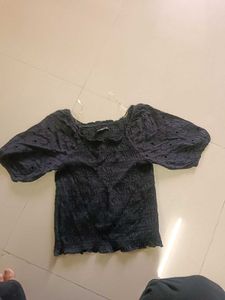 Chic Black Top With Puffy Sleeves