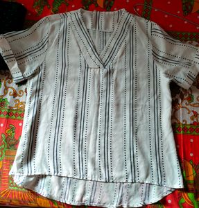 White Sheer Top With Blue Diamond Print