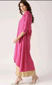 Libas women pink &amp; golden block print layered A-line kurta
