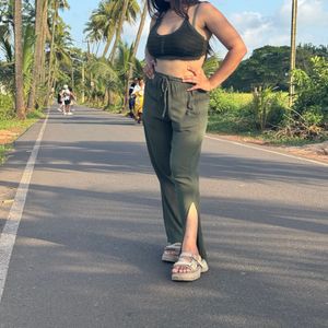 Olive Green Crochet Top &amp; Pants Set