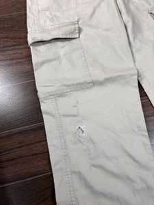 Khaki Wide Leg Cargo Pants