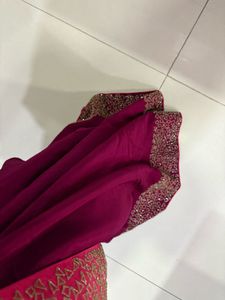 Pink and Maroon Embellished Saree