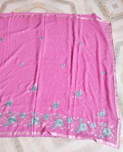 Pink Embroidered Saree With Stitched Blouse ✨