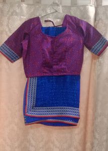 Preloved Blue Saree With Stitched Blouse 💙