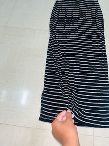 Classic Black &amp; White Striped Midi Skirt