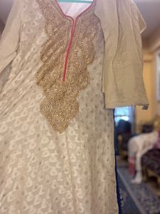 Golden Embroidered Cotton Kurta Set