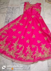 Pink & Gold Embroidered Anarkali Gown