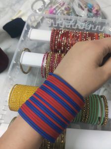 Blue red pair matte finish bangles set