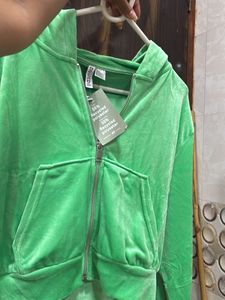 Cropped velour zip-through hoodie H&amp;M