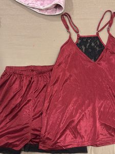 Hot Satin Cami and Shorts Set