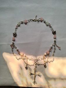 cross Charm Pink Necklace 🌷💓✨